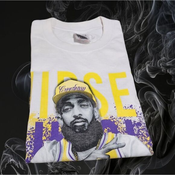 Nipsey Hussle Unisex Lakers Heavyweight Tee White Purple & Gold M TINY FLAWS - Picture 3 of 13